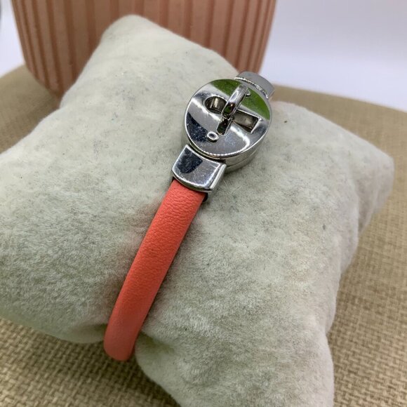 Fossil Sterling Silver Lock Key Coral Leather Band Bracelet - Picture 5 of 6